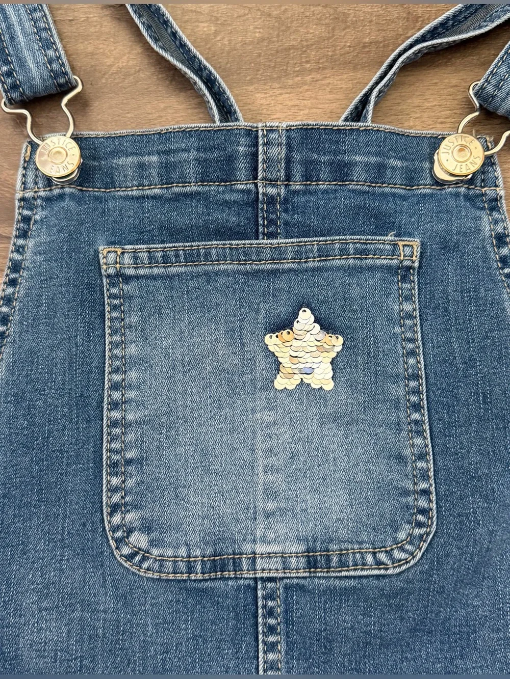 Justice Girls' Sequin U.S. Flag Stars & Stripes Denim Shortalls Size 18
